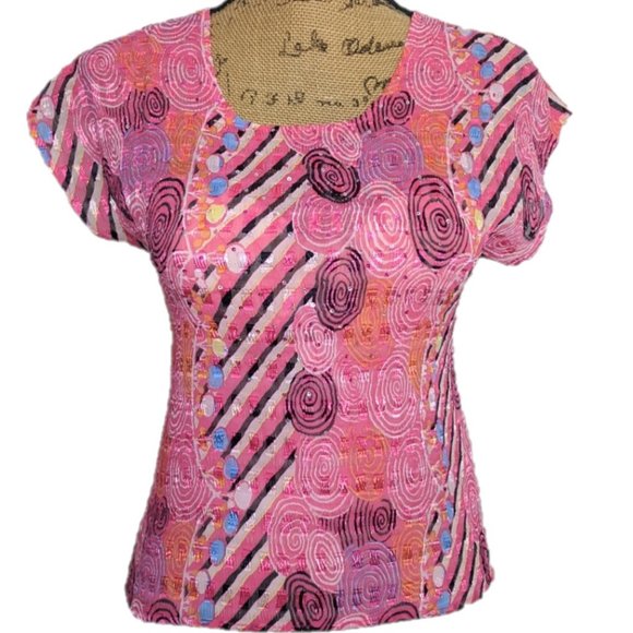 Belissimo Tops - Belissimo NY Pink Crystal Short Sleeve Top